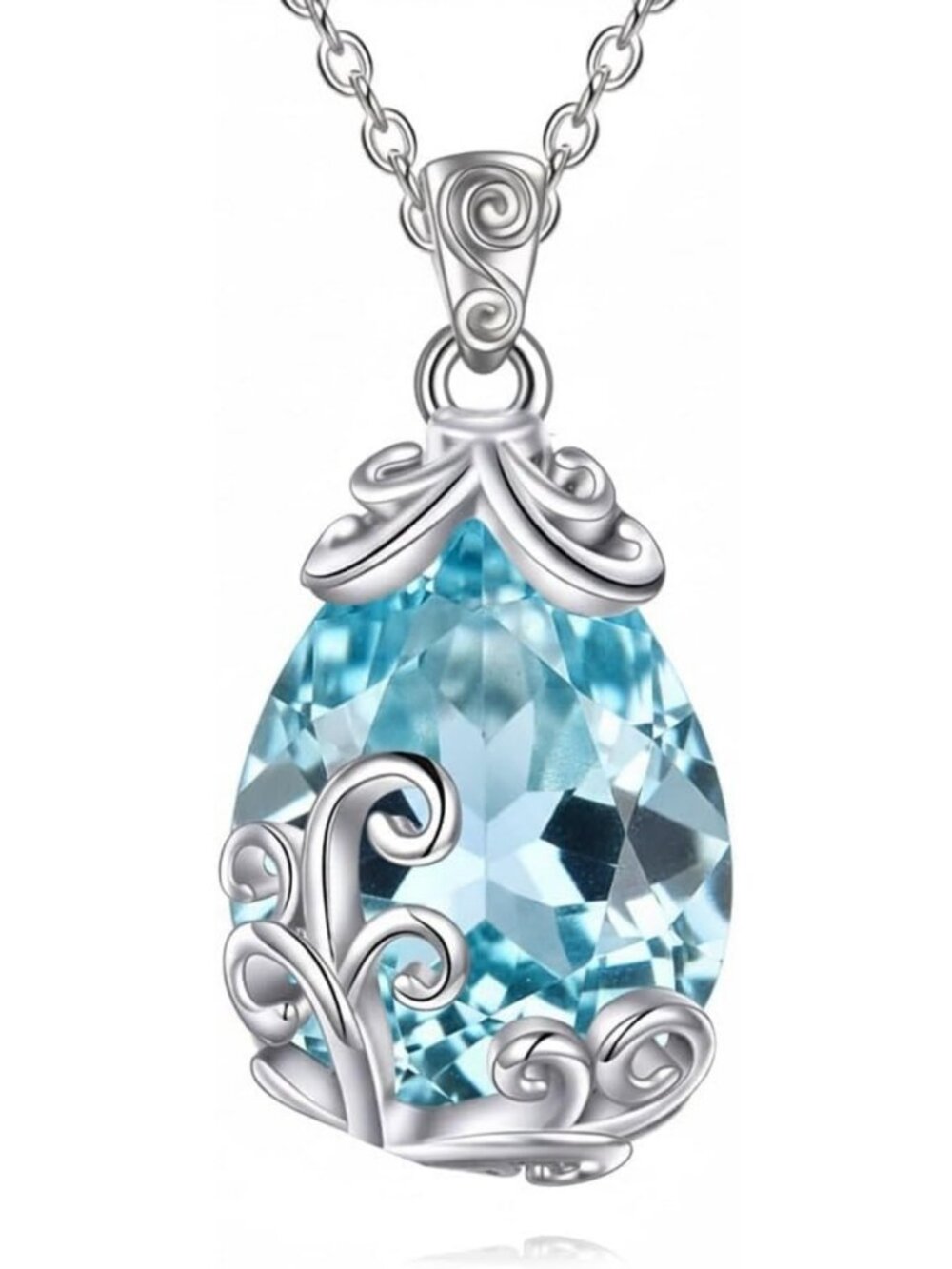 Elegant Sterling Silver Teardrop Pendant Necklace with Gemstone & Crystal for